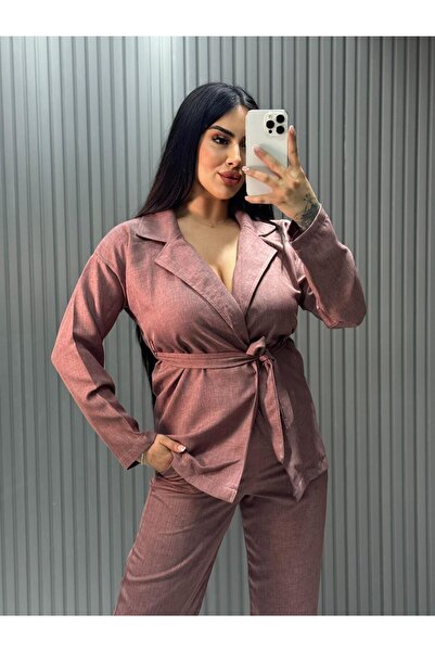 inci bayan giyim Women's Tied Linen Set/Dried Rose