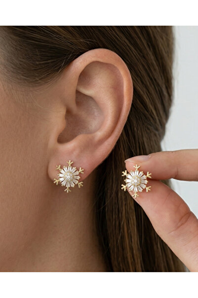 GKCBijoux 316L Steel Gold Color Baguette Zircon Stone Snowflake Earrings