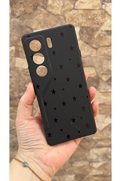 Vip Case Tecno Camon 40 4G Uyumlu Mini Siyah Yıldız Desenli Silikon Darbe Emi...