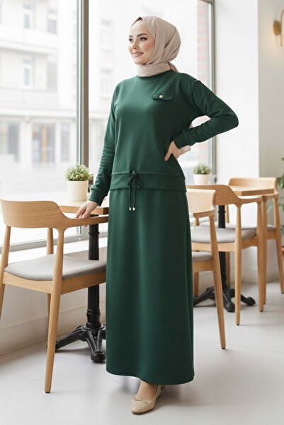 TOFİSA Σετ φούστας με λεπτομέρεια στην τσέπη και κορδόνια - Σμαραγδί - 2071-Z...