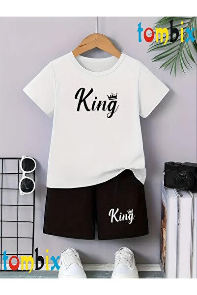 tombix King Small Crown Printed T-Shirt Shorts Summer Children's Set
