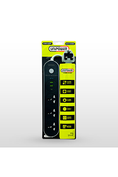 UNIPOWER 6 IN 1 Power Strip Extension Cord with 3 M, 2 USB Ports, 1 Type C, w...