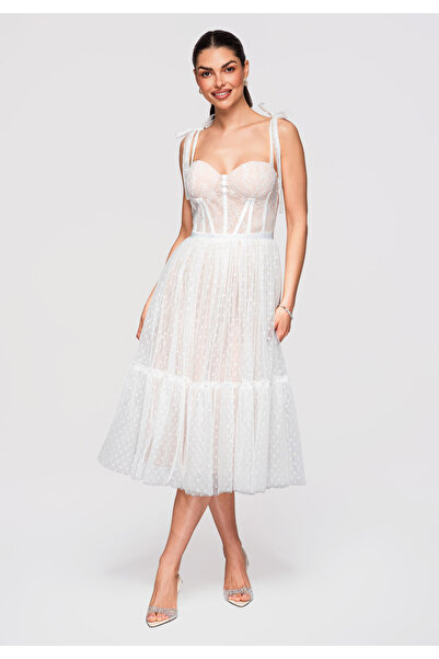 Larica OMBRE Dámske Šaty midi s korzetom LA-OM-DLR319 Biela