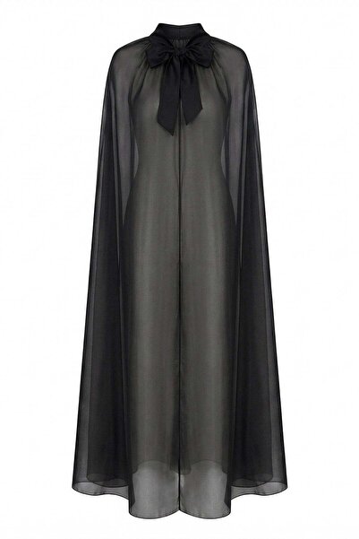 Feu De Elu Voile Black Satin Ribbon Tulle Cape