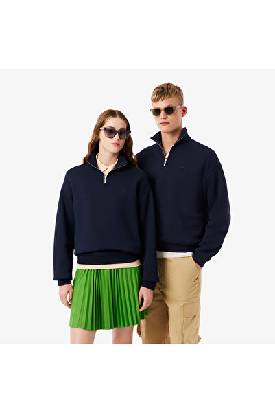 Lacoste Unisex Loose Fit Yarım Fermuarlı Lacivert Sweatshirt