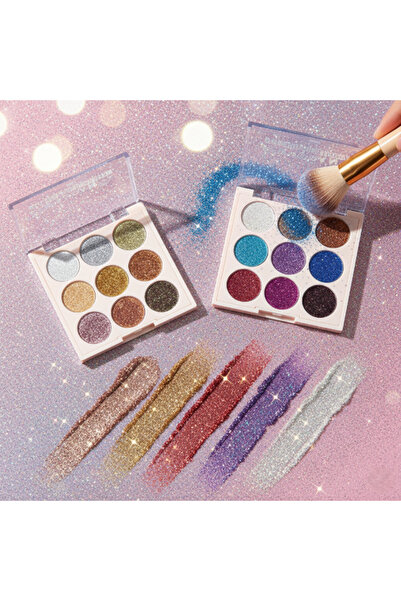 YerliÇöpPoşeti 9 Colors Glitter Diamond Eyeshadow Palette - Set of 2