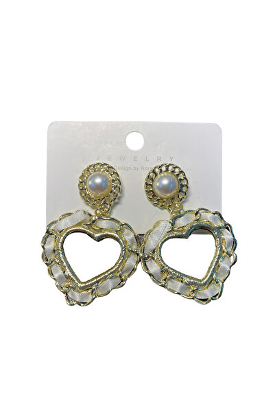 Zalaid Cercei de dama eleganti in forma de inima cu panglica alba si perla 8