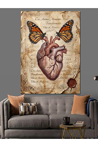 Artmeg Pânză decorativă cu ilustrație anatomică a inimii cu aripi de fluture ...