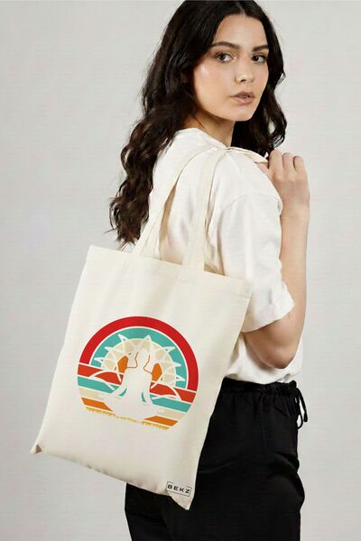 BEKZ Sacosa Cumparaturi Textila, Geanta Tote Yoga 18, 38x34.5 cm, Alba, BEKZ®