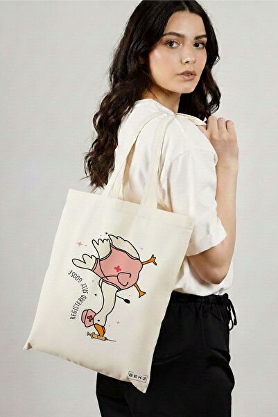 BEKZ Sacosa Cumparaturi Textila, Geanta Tote, model Silly Goose 5, 38 x 34.5 ...