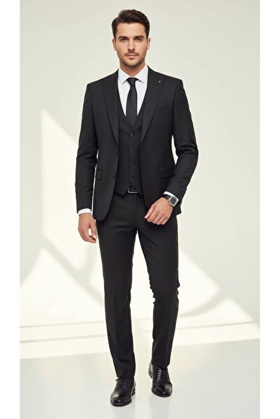 Plus Scorpion Men's Slim Fit Suit with Vest Modern Cut Lycra Stretch Fabric W...