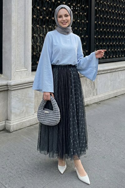 InStyle Μικτή καρό φούστα από μαύρο τούλι