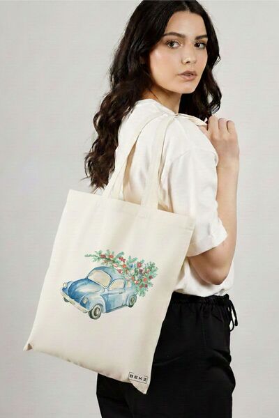 BEKZ Sacosa Cumparaturi Textila, Geanta Tote, model Watercolor Car, 38x34.5 c...