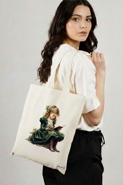 BEKZ Sacosa Cumparaturi Textila, Geanta Tote, model The bookie girl 18 38 x 3...