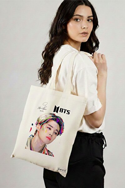BEKZ Sacosa Cumparaturi Textila, Geanta Tote, model BTS Jimin cu semnatura 3,...