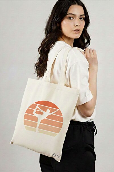BEKZ Sacosa Cumparaturi Textila, Geanta Tote Yoga 6, 38x34.5 cm, Alba, BEKZ®