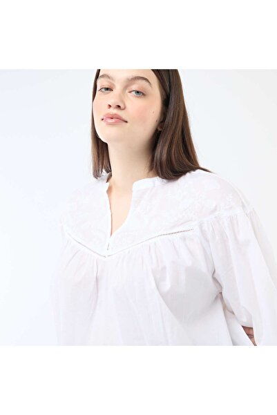 KIABI Long-Sleeved Blouse with Embroidery WHITE