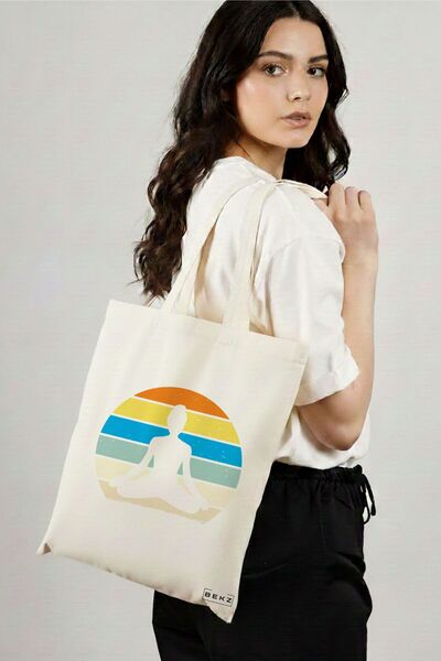 BEKZ Sacosa Cumparaturi Textila, Geanta Tote Yoga 9, 38x34.5 cm, Alba, BEKZ®
