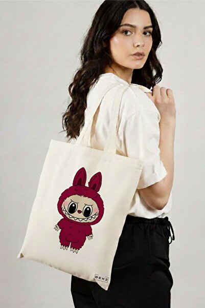 BEKZ Sacosa Cumparaturi Textila, Geanta Tote, model Labubu 2 38 x 34.5 cm, Al...