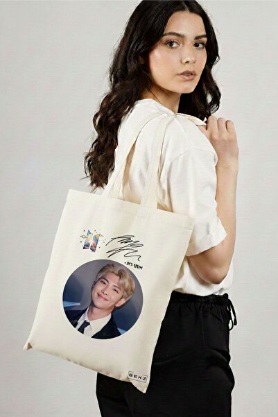 BEKZ Sacosa Cumparaturi Textila, Geanta Tote, model BTS RM cu semnatura, 38x3...