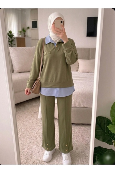 Azram Fashion Γυναικείο πουκάμισο με λεπτομέρειες και σετ δύο τεμαχίων