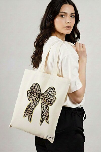 BEKZ Sacosa Cumparaturi Textila, Geanta Tote, model Leopard Bow, 38x34.5 cm, ...