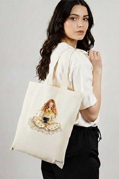 BEKZ Sacosa Cumparaturi Textila, Geanta Tote, model The bookie girl 38 x 34.5...