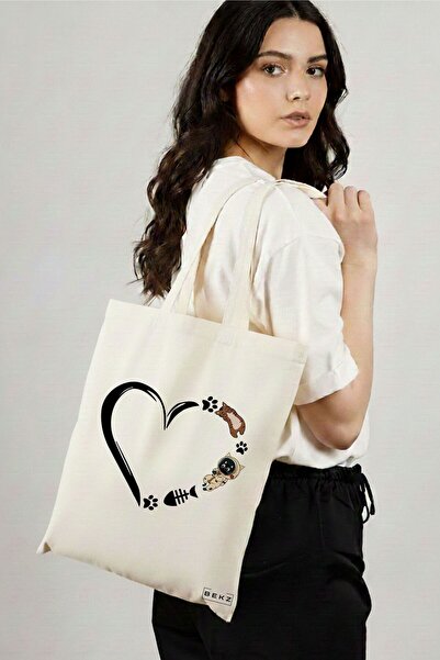BEKZ Sacosa Cumparaturi Textila, Geanta Tote, model Cat Love 1, 38 x 34.5 cm,...