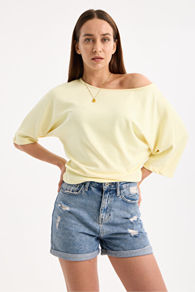 Clothes Fast Γυναικεία μπλούζα με λαιμόκοψη σκάφος, μισό μανίκι, βασικό μπλου...