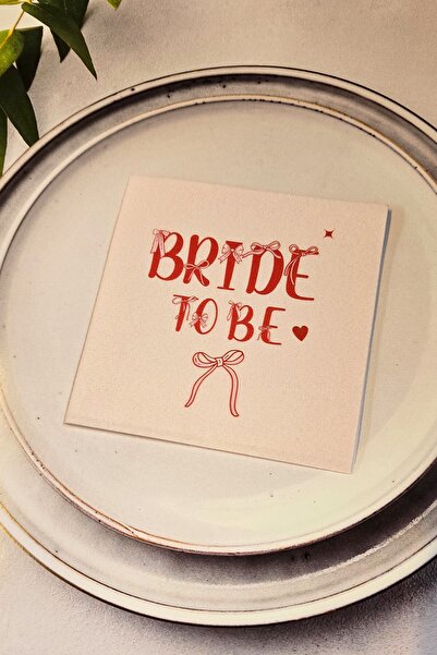 PEKSHOP Bride To Be Peçetesi Fiyonk Tasarım 12li Pembe Kare Kumaş Dokulu 12 Adet