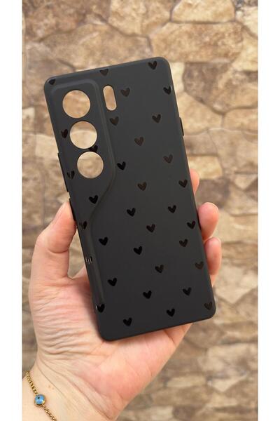 Vip Case Tecno Camon 40 Pro Uyumlu Mini Siyah Kalp Desenli Silikon Darbe Emic...