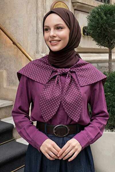 InStyle Πουκάμισο με γιακά με πουά και διακόσμηση σε χρώμα δαμασκηνί