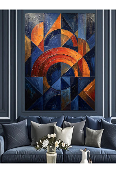 Artmeg Pânză decorativă abstractă geometrică portocalie și albastră - Tablou ...
