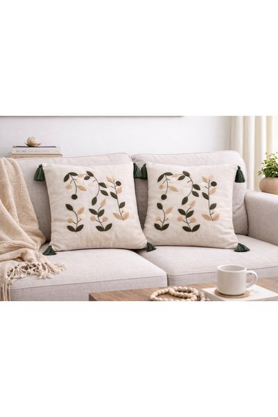 Home Modern Punch İşlemeli 2'li Kırlent Kılıfı 43x43 Dekoratif