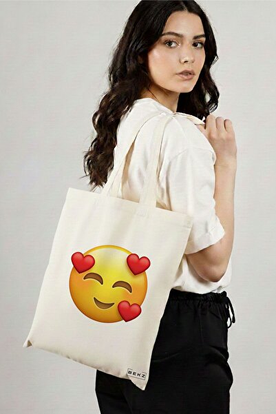 BEKZ Sacosa Cumparaturi Textila, Geanta Tote, model In Love, 38x34.5 cm, Alba...