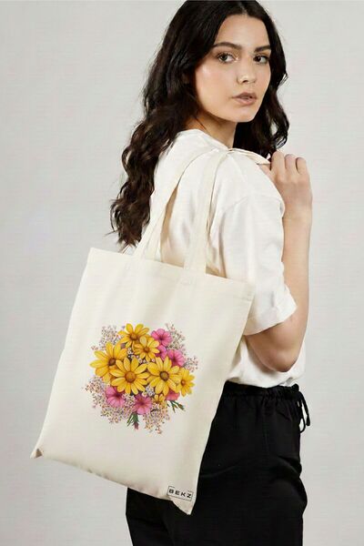 BEKZ Sacosa Cumparaturi Textila, Geanta Tote, model Flowers 18 38 x 34.5 cm, ...