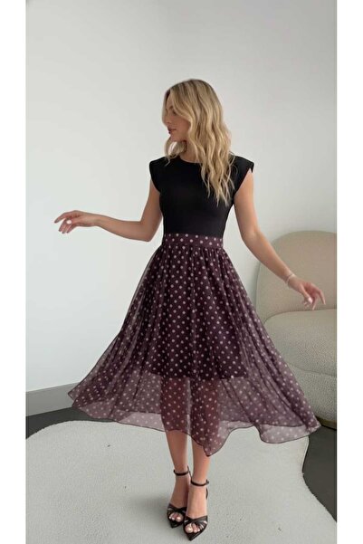 MOJO MOJO Polka Dot Padded Shoulder Dress