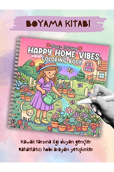 deniz9 Happy Home Vibes Boyama Kitabı - Huzurlu Ev ve Bahçe Temalı