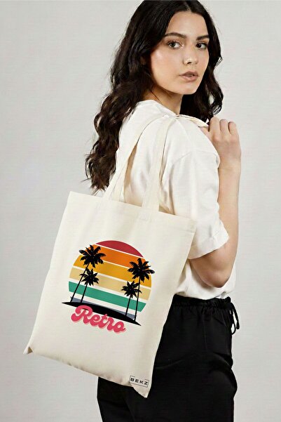 BEKZ Sacosa Cumparaturi Textila, Geanta Tote, model Retro, 38x34.5 cm, Alba, ...
