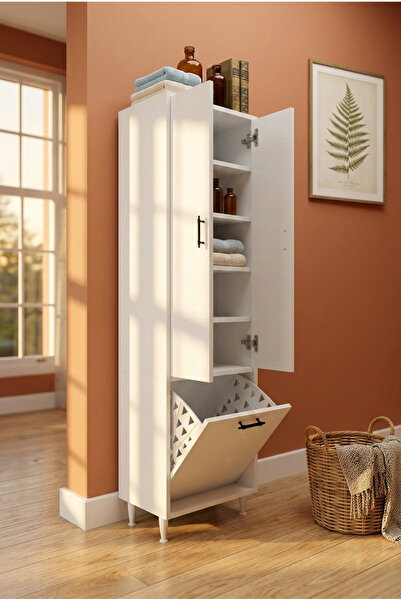 SAUBER'S Kapadokya 2 Kapaklı Çok Amaçlı Kirli Çamaşır Sepetli Dolap