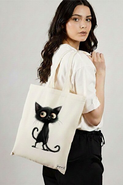 BEKZ Sacosa Cumparaturi Textila, Geanta Tote, model Meowgic Charm 38 x 34.5 c...