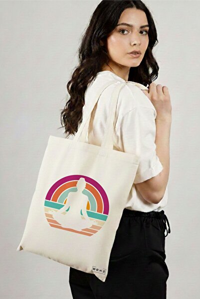 BEKZ Sacosa Cumparaturi Textila, Geanta Tote Yoga 17, 38x34.5 cm, Alba, BEKZ®