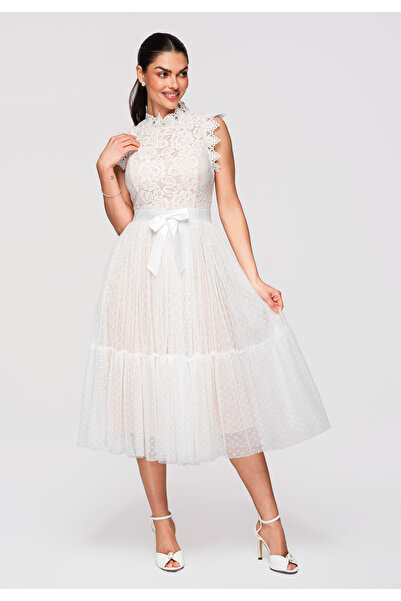 Larica OMBRE Dámske Midi Šaty elegantné LA-OM-DLR321 Biela