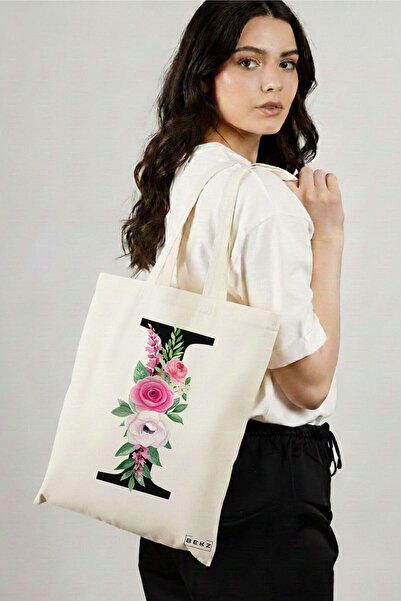 BEKZ Υφασμάτινη Τσάντα Αγορών, Τσάντα Ώμου, Με το γράμμα Ι και τριαντάφυλλα, ...