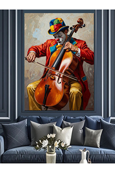 Artmeg Clovn în costum colorat care cântă la violoncel, pânză decorativă - Ta...