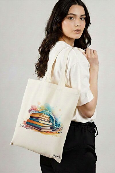 BEKZ Sacosa Cumparaturi Textila, Geanta Tote, model Books 28 38 x 34.5 cm, Al...