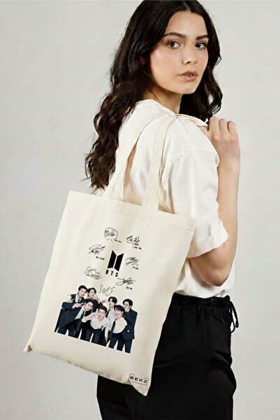 BEKZ Υφασμάτινη Τσάντα Αγορών, Τσάντα Ώμου, μοντέλο BTS Army 6 με υπογραφή, 3...