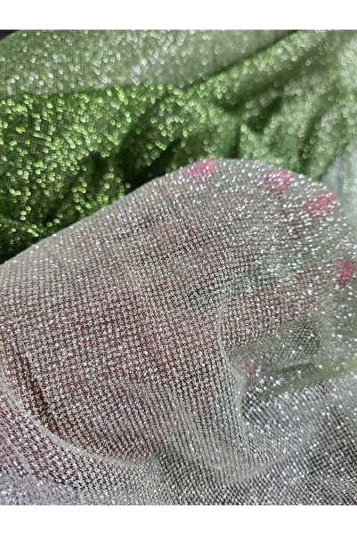 TESATURI OUTLET Tulle cu Glitter în Degrade Argintiu-Verde Olive - Material Premium Rochii Ocazie