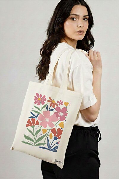 BEKZ Sacosa Cumparaturi Textila, Geanta Tote Boho Style 16, 38x34.5 cm, Alba,...