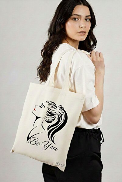 BEKZ Sacosa Cumparaturi Textila, Geanta Tote, model Be You, 38x34.5 cm, Alba,...